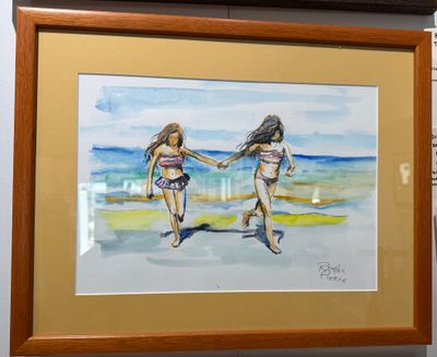 Sisters on the Beach Original Watercolor