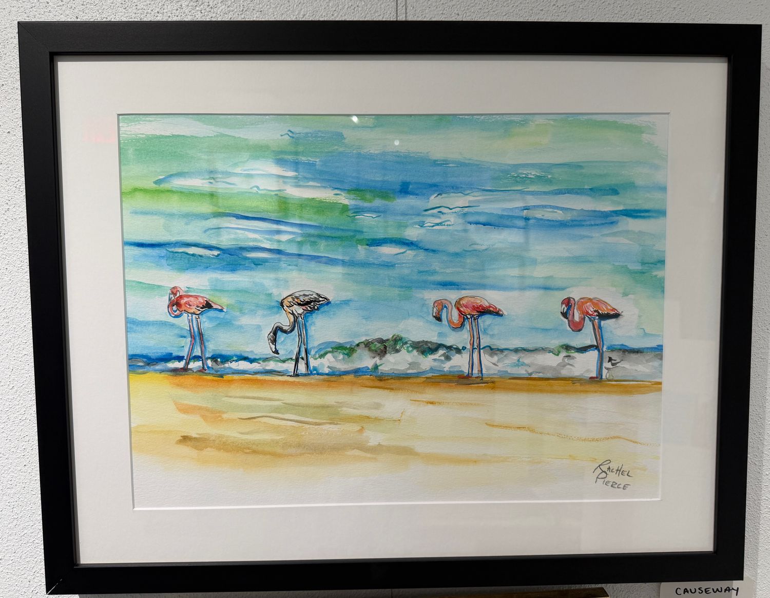 Causeway Flamingos Original Watercolor