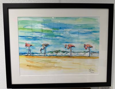 Causeway Flamingos Original Watercolor