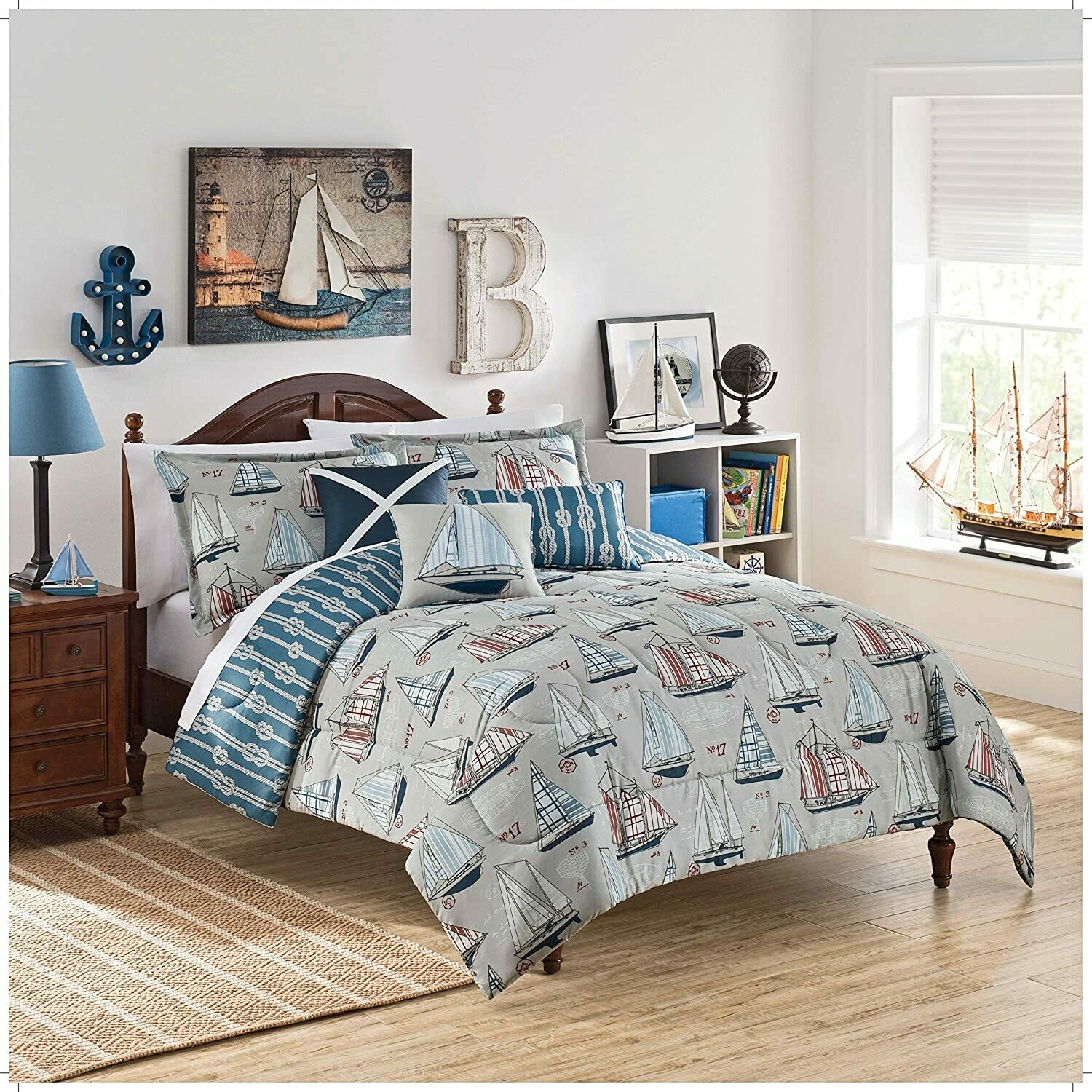 Kids Set Sail Reversible Bedding Collection, Twin, Multicolor