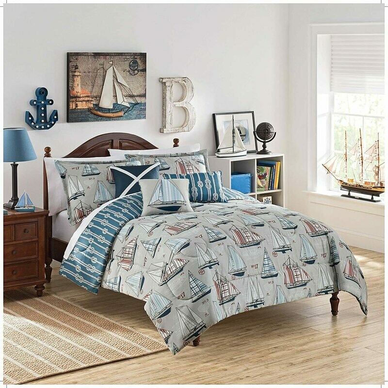 Kids Set Sail Reversible Bedding Collection, Twin, Multicolor