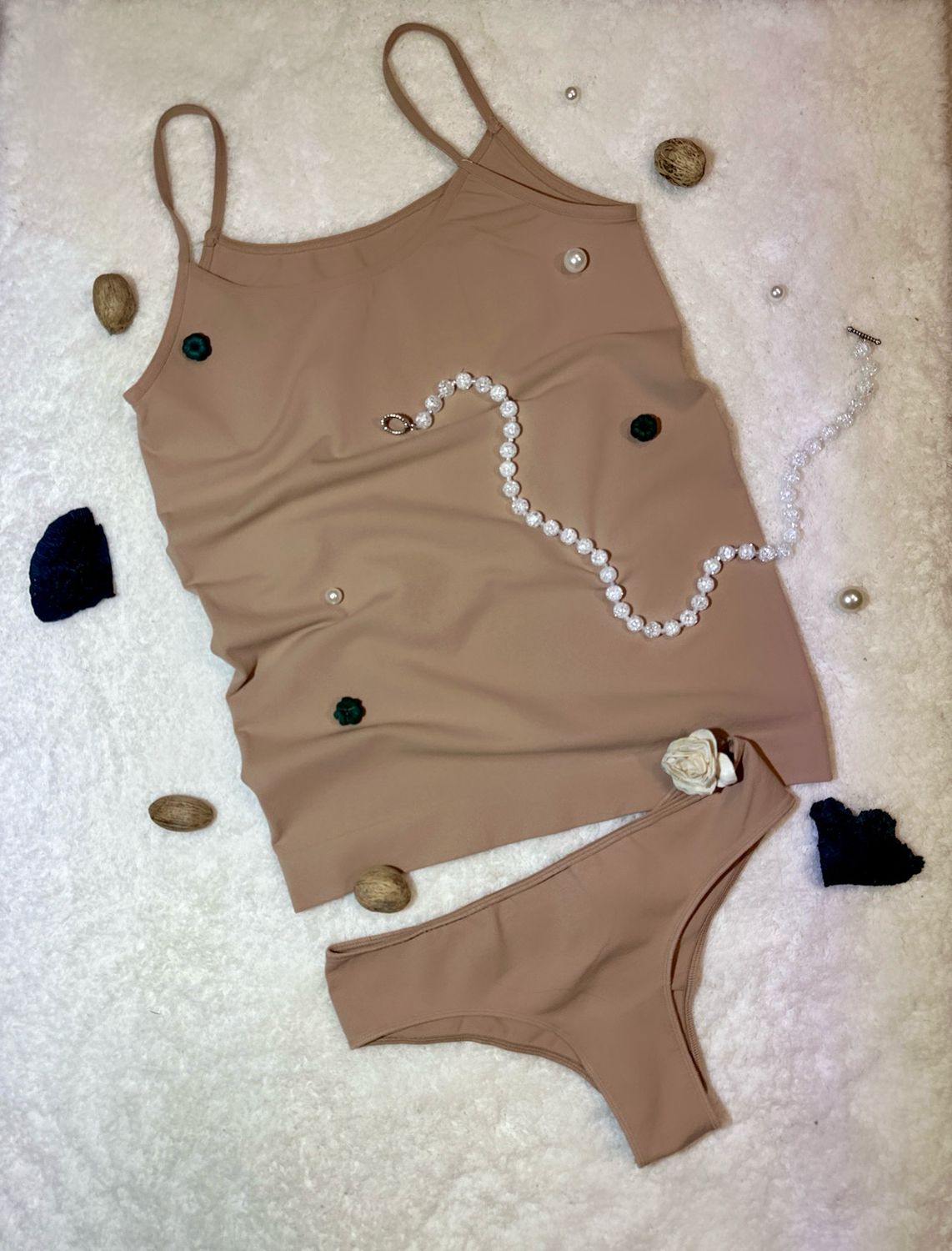 Camisole + Brazilian Brief Set, Nude Color, Size L/XL
