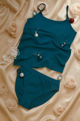 Set maieu + chilot, culoare turcoaz L/XL