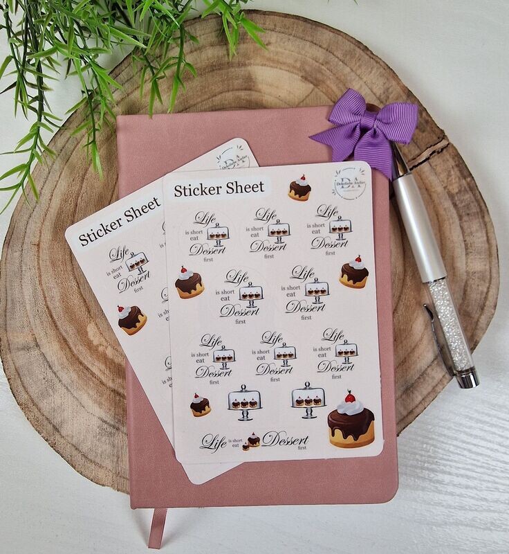 Sticker Sheet, Aufkleber "Life is short, eat Dessert first" für Geschenke aus der Küche, oder andere DIY Projekte