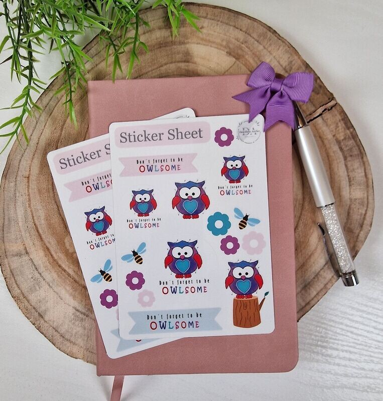 Eulen Aufkleber, Sticker Sheet "Don´t forget to be Owlsome", Durchmesser 3,5-5cm