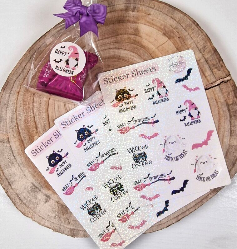 Sticker Sheet, Aufkleber "Halloween" mit Glitzerfolie! für Geschenke oder andere DIY Projekte