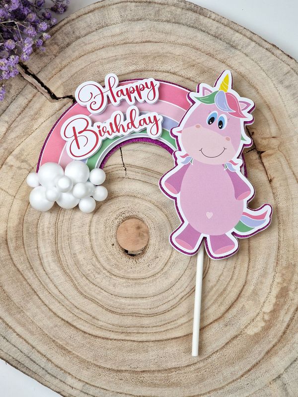 Tortentopper/Caketopper "Happy Birthday" Einhorn, 3D Optik