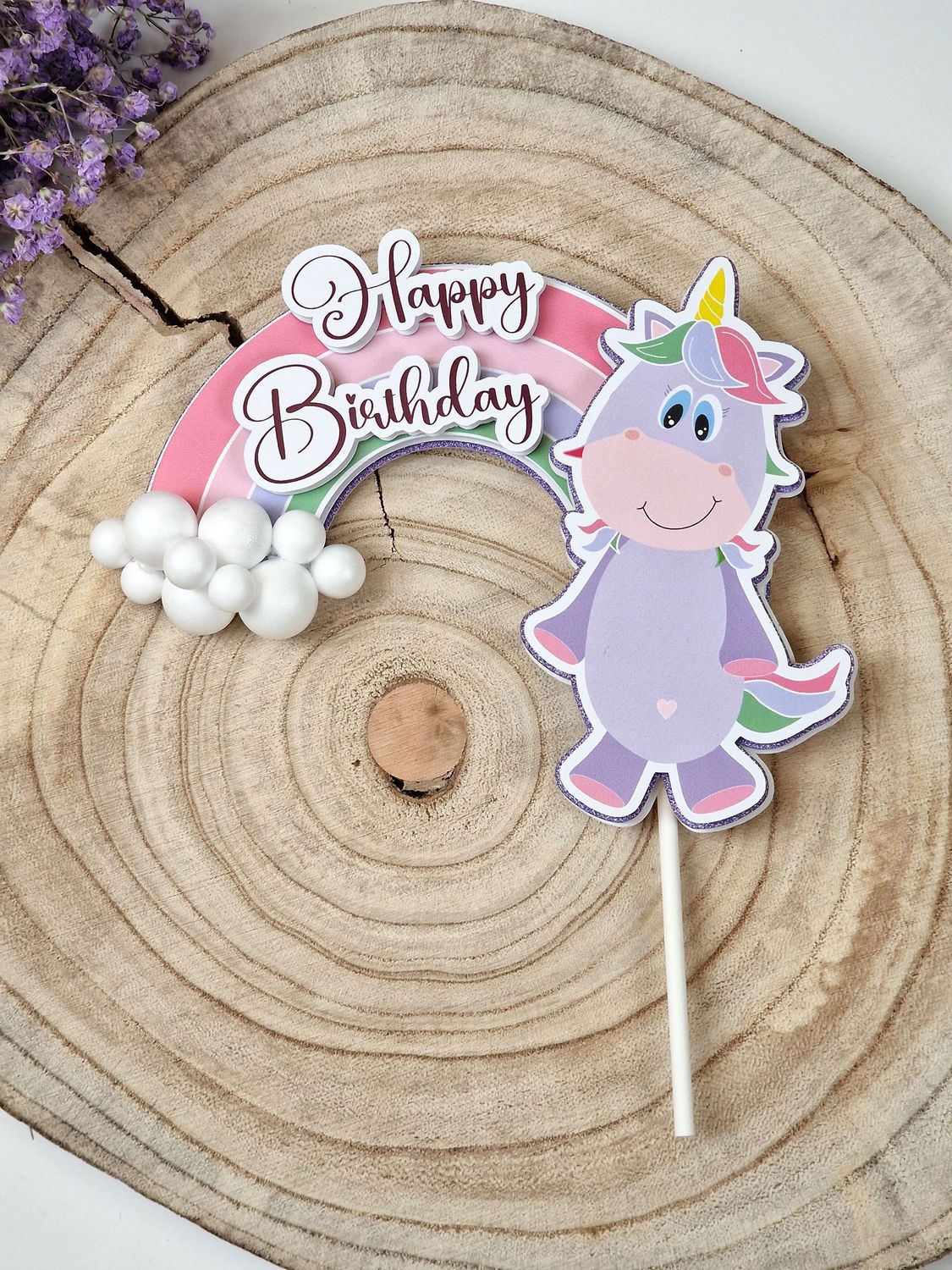Tortentopper/Caketopper "Happy Birthday" Einhorn, 3D Optik