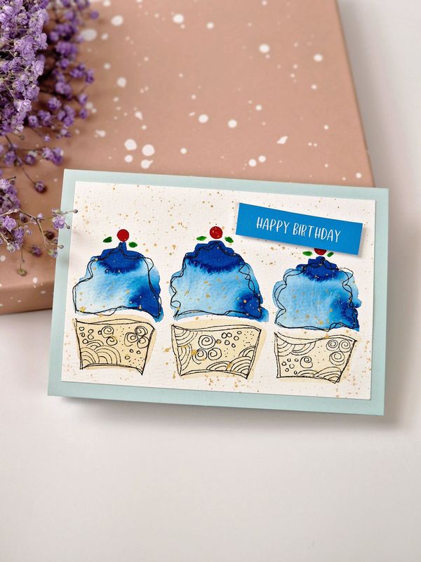 Grußkarte "Happy Birthday", Cupcake