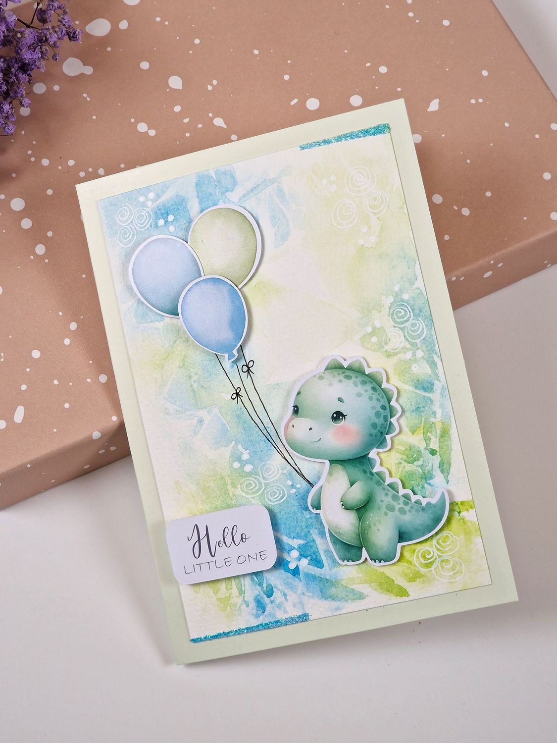 Grußkarte "Hello little one" Dino zur Geburt, Taufe oder Babyparty