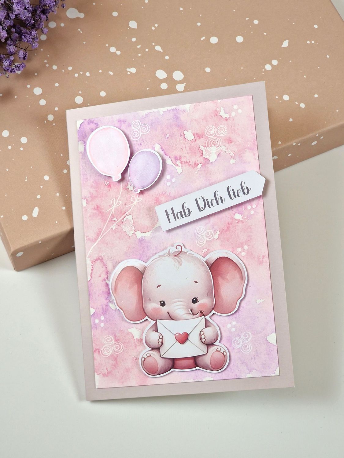 Grußkarte "Hab Dich lieb" Elefant