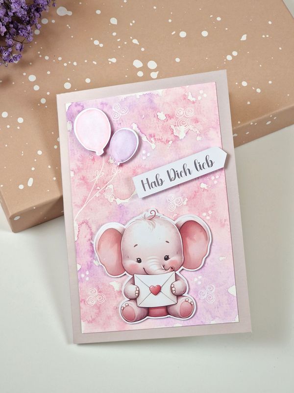 Grußkarte "Hab Dich lieb" Elefant
