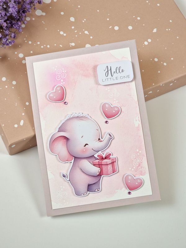 Grußkarte "Hello little one" Elefant zur Geburt, Taufe oder Babyparty