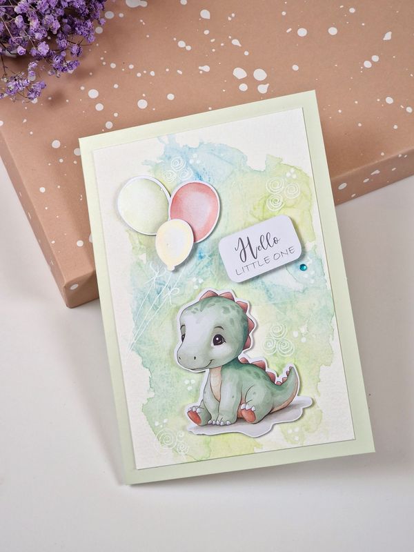 Grußkarte "Hello little one" Dino zur Geburt, Taufe oder Babyparty