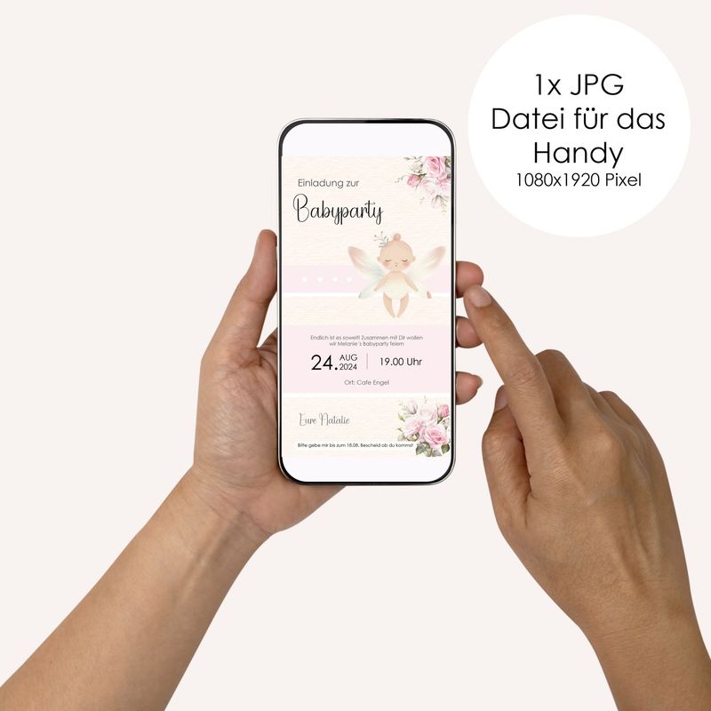 Digitale Einladungskarte zur Babyparty für das Handy