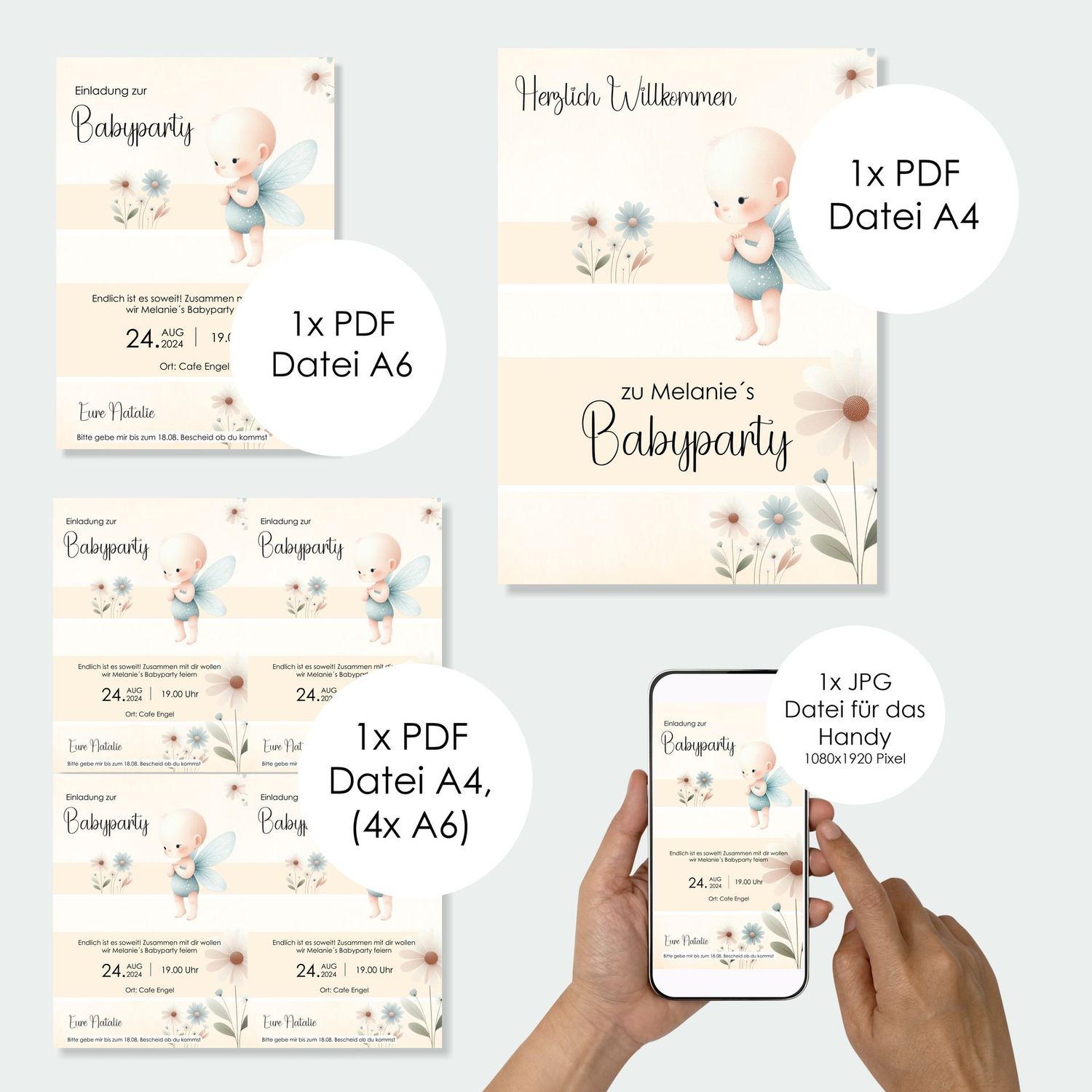 Digitale Einladung zur Babyparty (4 Dateien)
