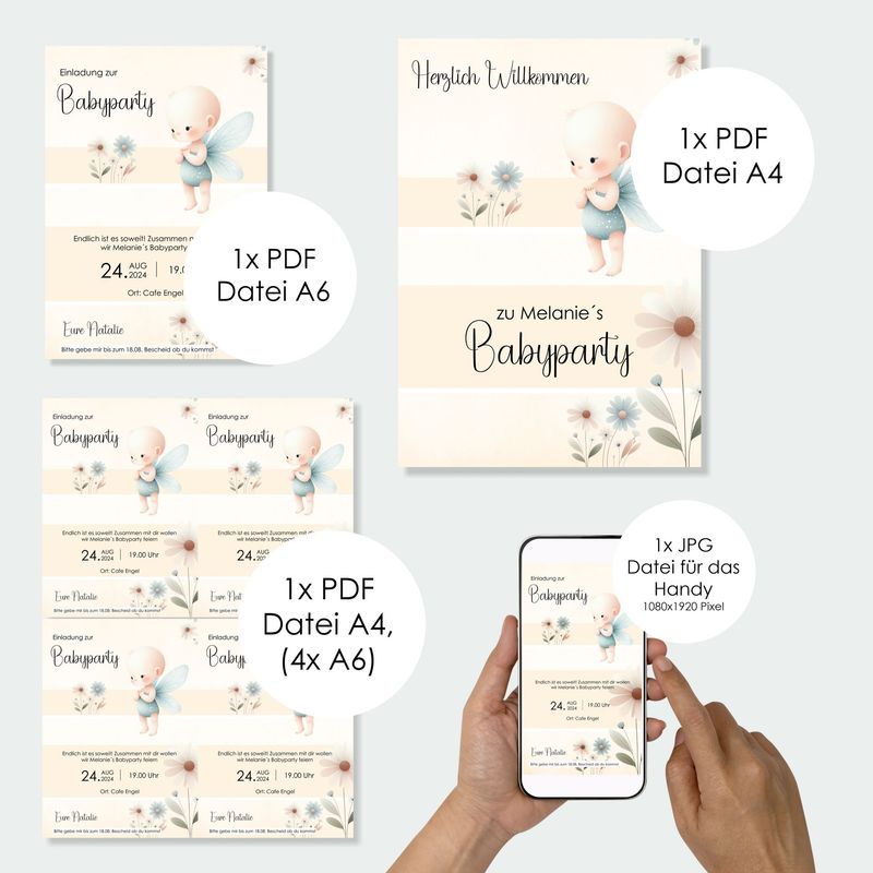 Digitale Einladung zur Babyparty (4 Dateien)