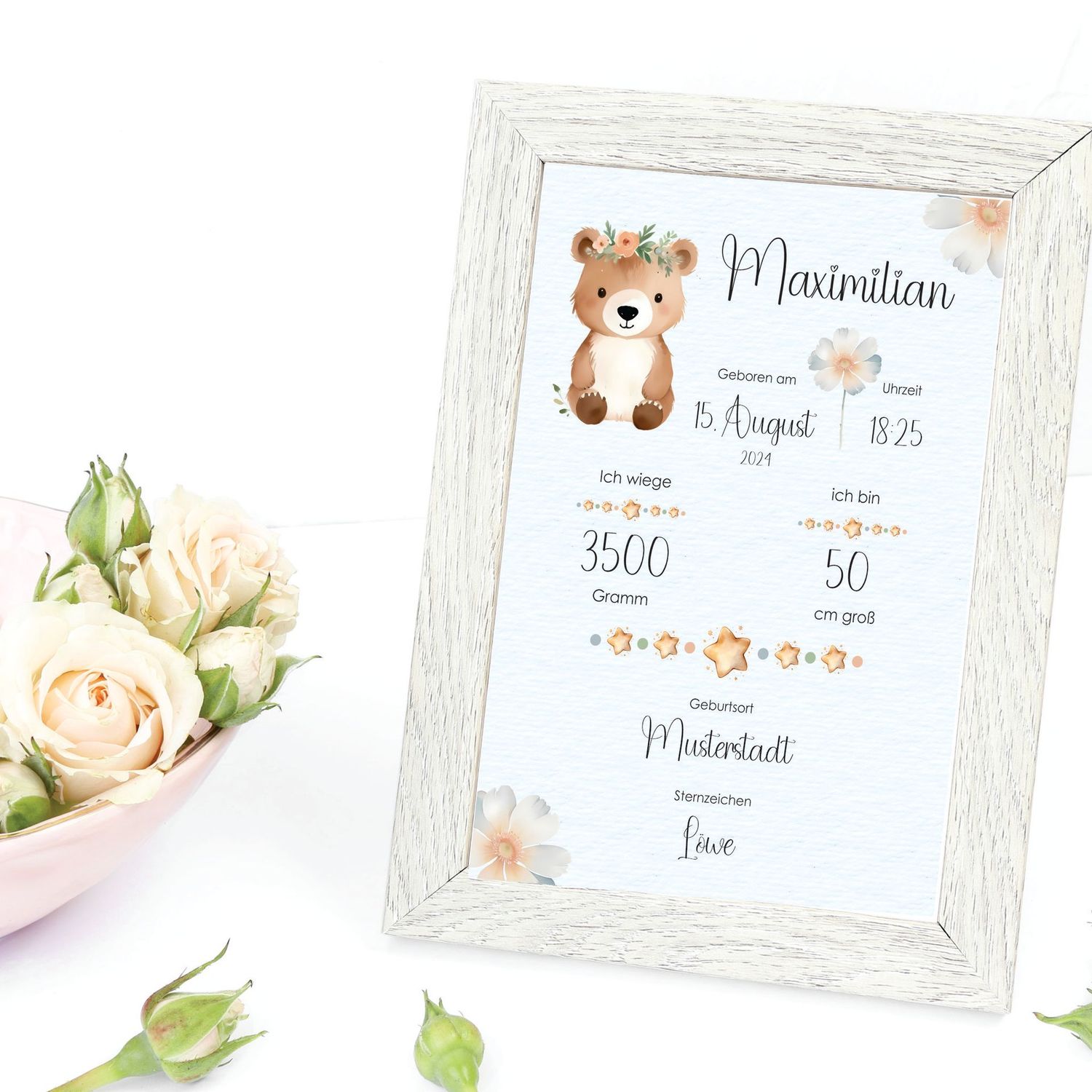 Geburtsposter/Namensposter A4 oder A3, Taufgeschenk, Erinnerungsstück