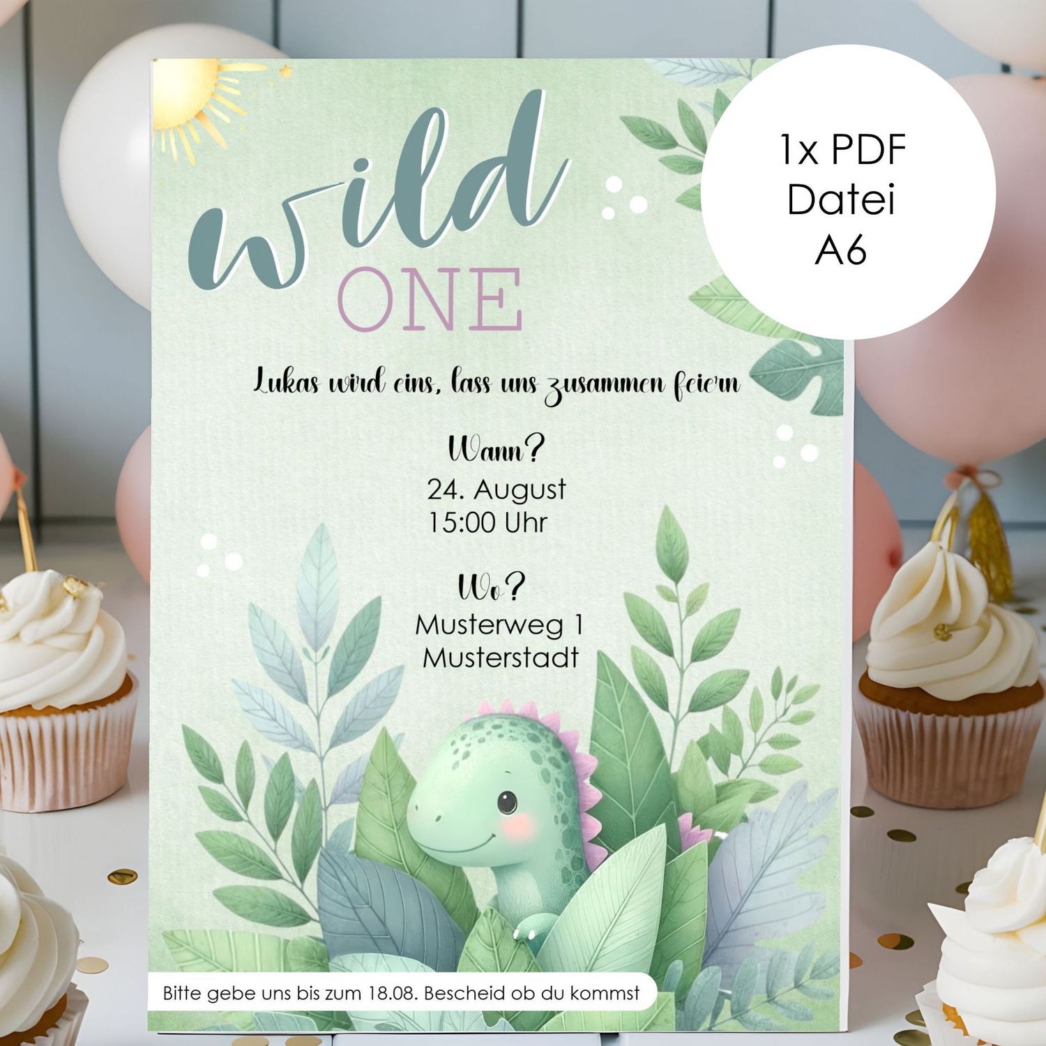 Digitale Einladung zum Kindergeburtstag "Wild one" Junge, Mädchen, Mottoparty (2 Dateien)