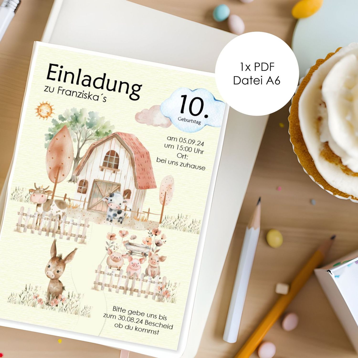 Digitale Einladung zum Kindergeburtstag "Bauernhof" (2 Dateien) Junge, Mädchen