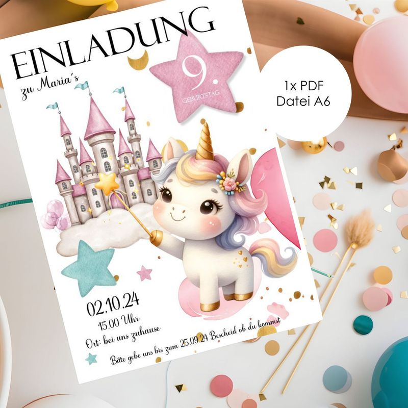 Digitale Einladung zum Kindergeburtstag "Einhorn" (2 Dateien)