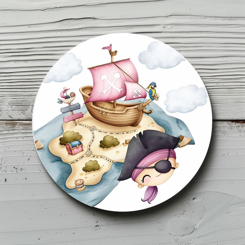 Pirat Aufkleber, Sticker "Pirat" Durchmesser ca. 4,7cm/ Kindergeburtstage, Mottoparty, Mädchen