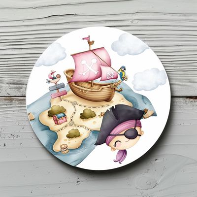 Pirat Aufkleber, Sticker "Pirat" Durchmesser ca. 4,7cm/ Kindergeburtstage, Mottoparty, Mädchen