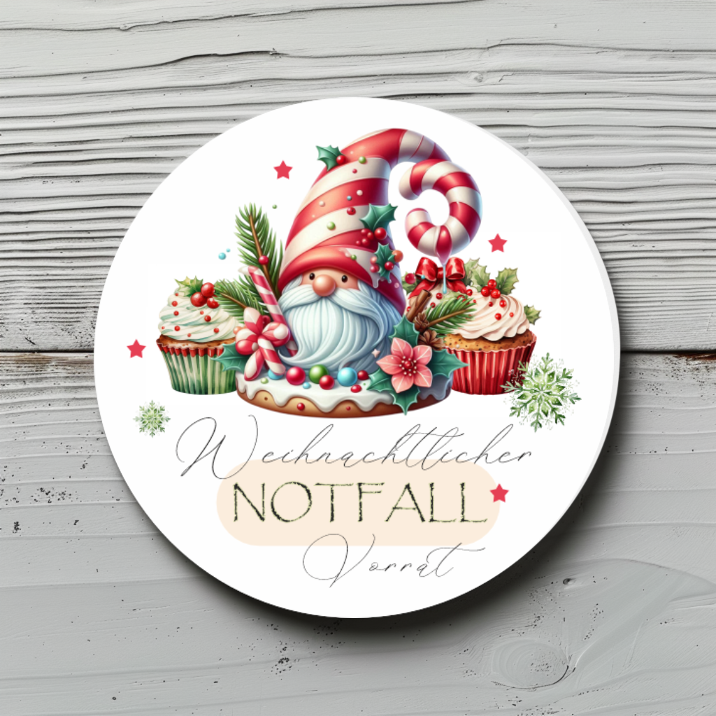 Sticker Sheet, Aufkleber "weihnachtlicher Notfall Vorrat" für deine Backprojekte, Dessert, Torten, Cupcakes, Cookies, Weihnachtsgeschenke - 4,7cm Durchmesser
