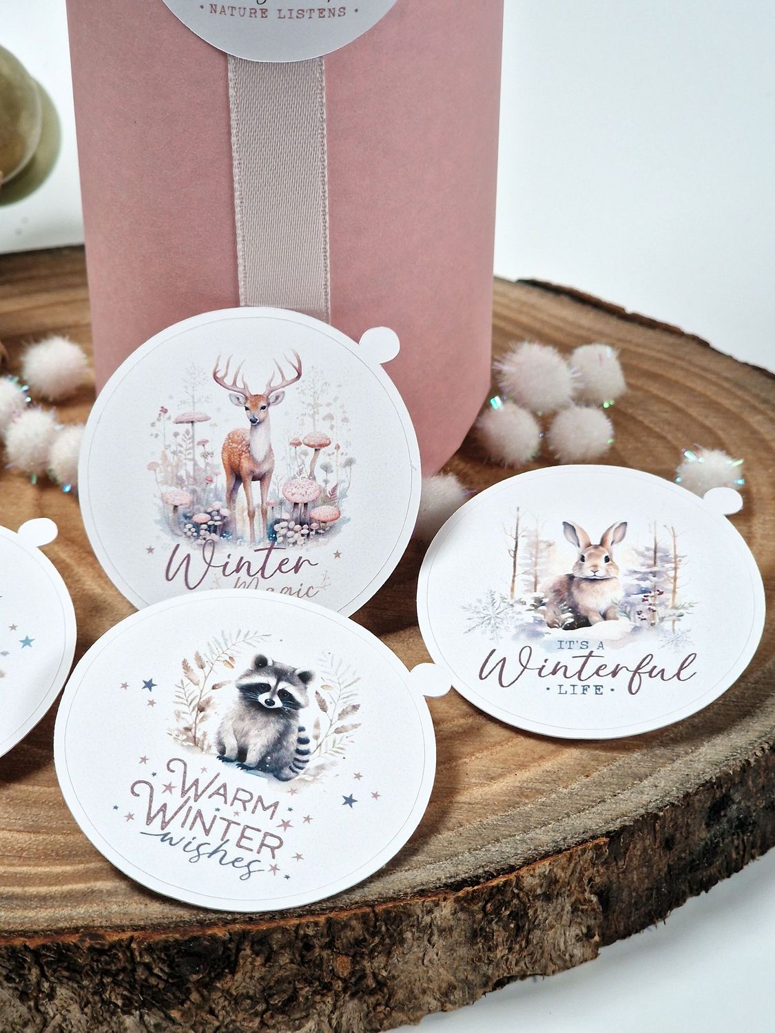 Sticker Sheet, Aufkleber "Weihnachten" für deine Backprojekte, Dessert, Torten, Cupcakes, Cookies, Weihnachtsgeschenke - 5er SET - 4,7cm Durchmesser