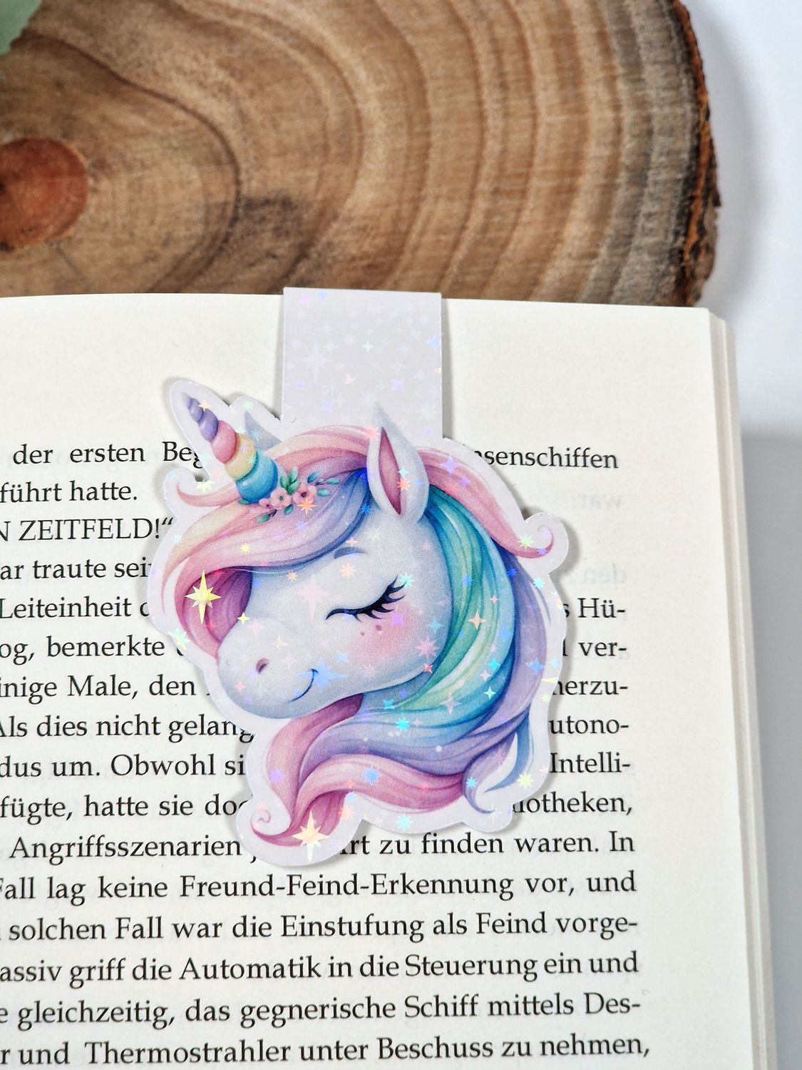 Magnetisches Lesezeichen "Einhorn", mit irisierender Oberfläche für Buchliebhaber