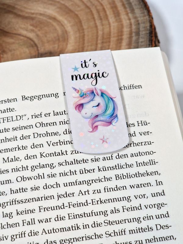 Magnetisches Mini Lesezeichen "Einhorn", mit irisierender Oberfläche für Buchliebhaber "it´s magic"