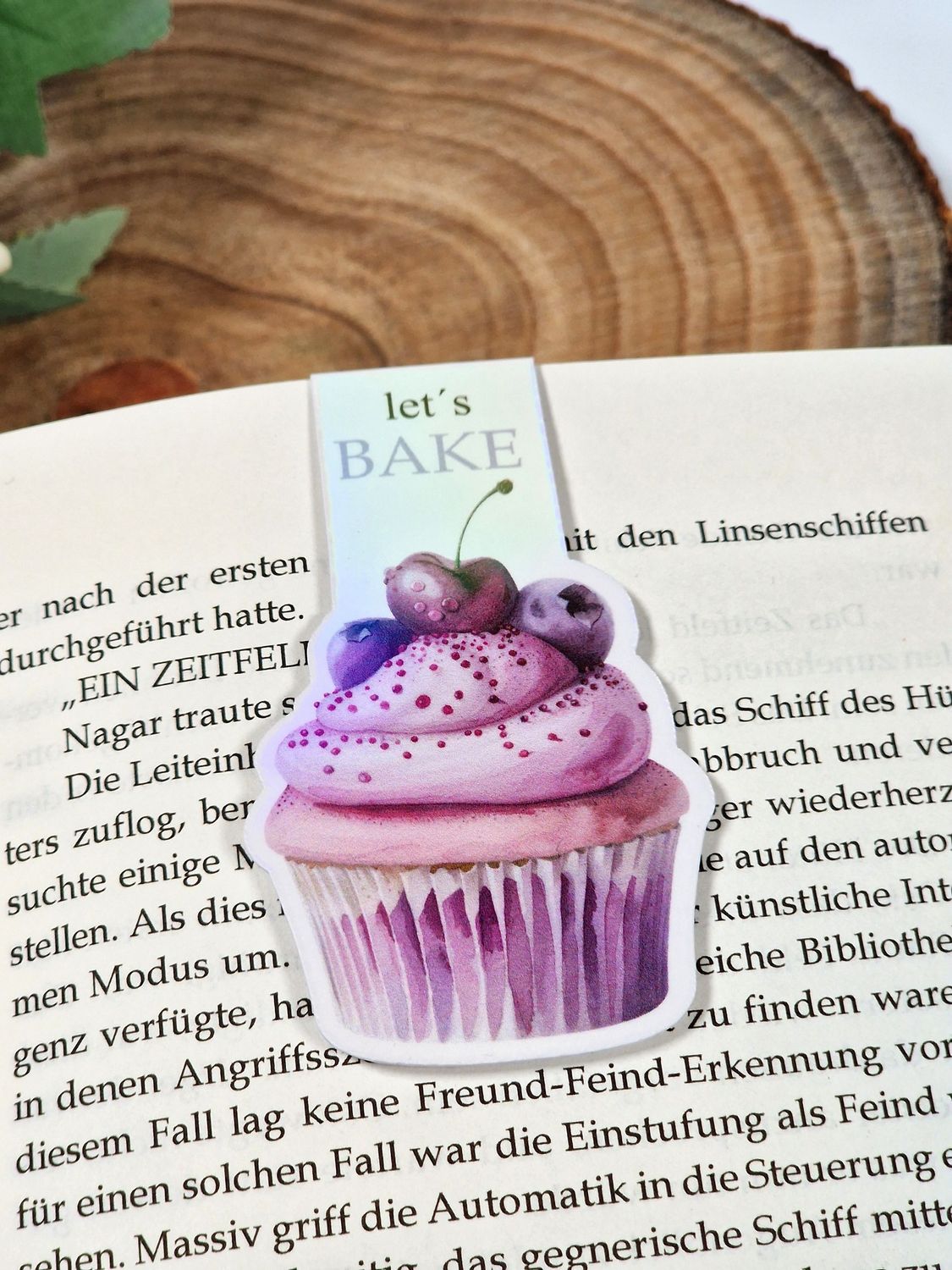 Magnetisches Lesezeichen "let´s BAKE", mit irisierender Oberfläche für Buchliebhaber, Backbücher