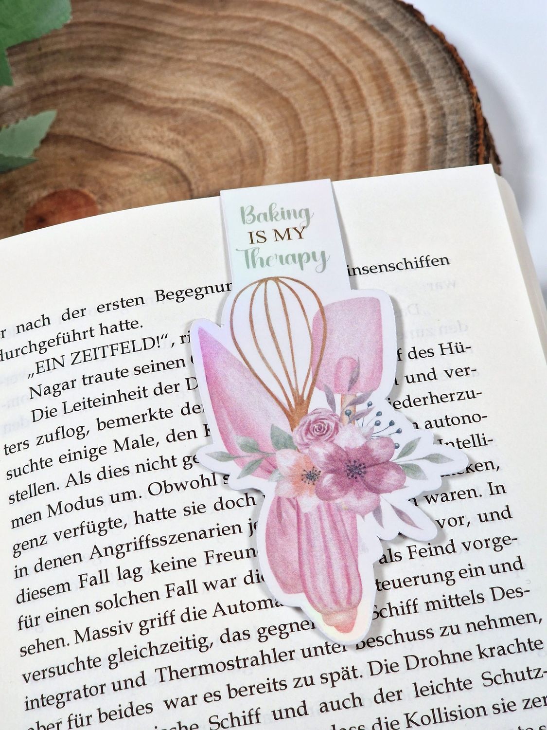 Magnetisches Lesezeichen "Baking is my Therapy", mit irisierender Oberfläche für Buchliebhaber, Backbücher