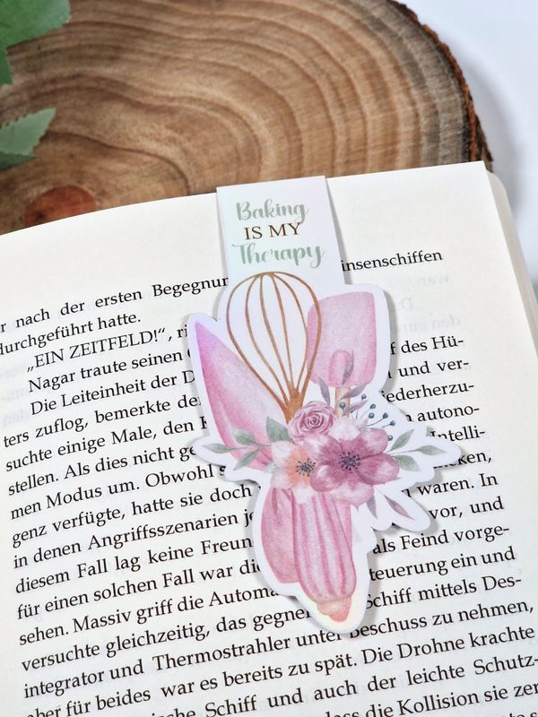 Magnetisches Lesezeichen "Baking is my Therapy", mit irisierender Oberfläche für Buchliebhaber, Backbücher