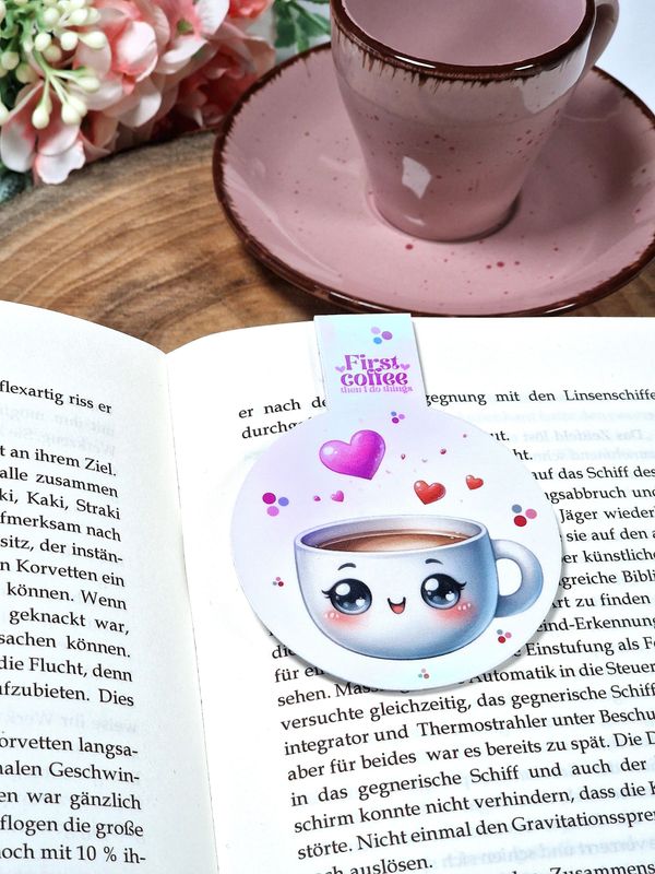 Magnetisches Lesezeichen "First coffee, then I do things", mit irisierender Oberfläche für Buchliebhaber, Backbücher