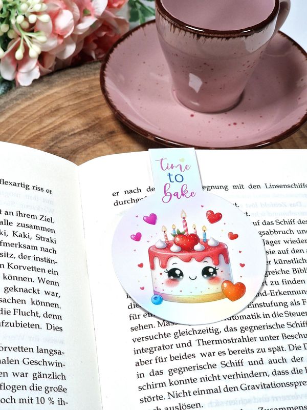 Magnetisches Lesezeichen "Time to bake", mit irisierender Oberfläche für Buchliebhaber, Backbücher