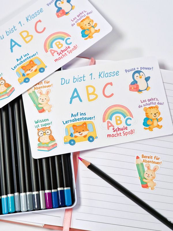 Sticker Sheet, Aufkleber "Du bist 1. Klasse" für Kinder, Schule, 1. Schultag