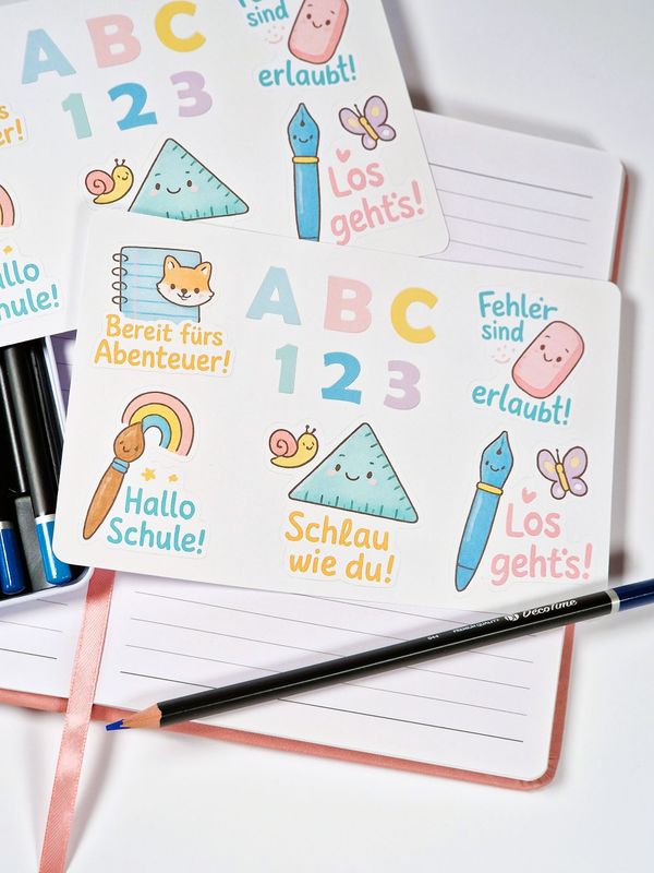 Sticker Sheet, Aufkleber für Kinder, Schule, 1. Schultag, Einschulung