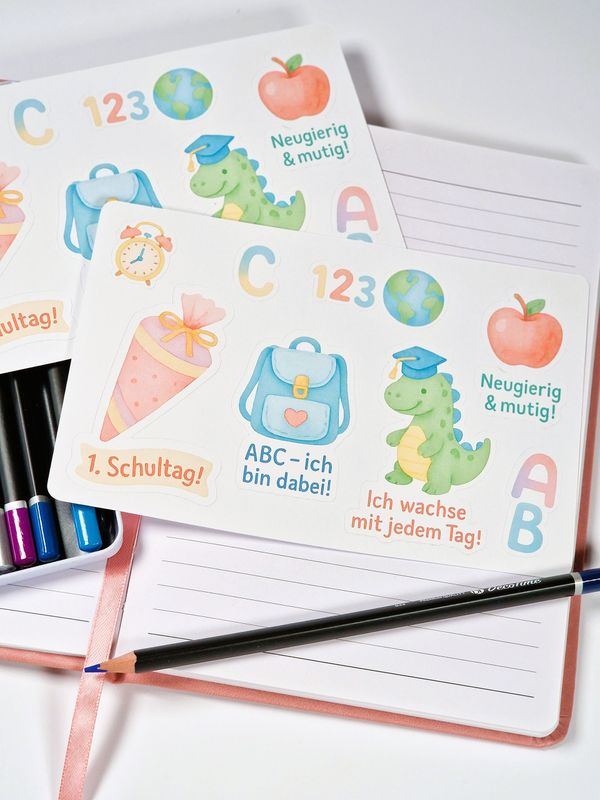 Sticker Sheet, Aufkleber für Kinder, Schule, 1. Schultag, Einschulung