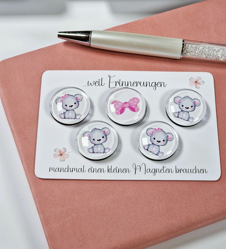 5er Set Glasmagnete, "Teddyliebe" für deinen Kühlschrank oder Pinnwand