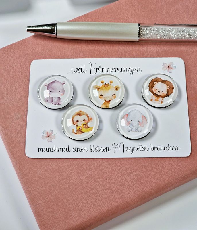 5er Set Glasmagnete, "Dschungel" für deinen Kühlschrank oder Pinnwand
