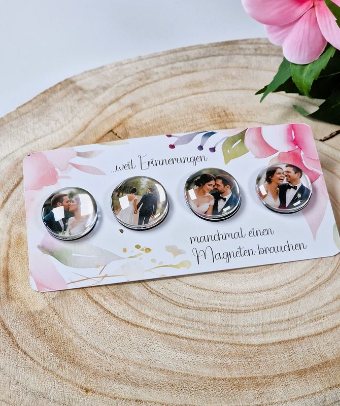 4er Set personalisierbare Glasmagnete / für Hochzeit, Taufe, Geburtstag u.v.m.