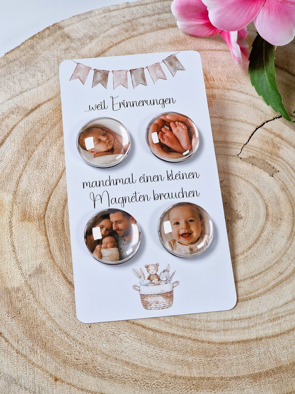 4er Set personalisierbare Glasmagnete / für Taufe, Geburt, Geburtstag u.v.m.