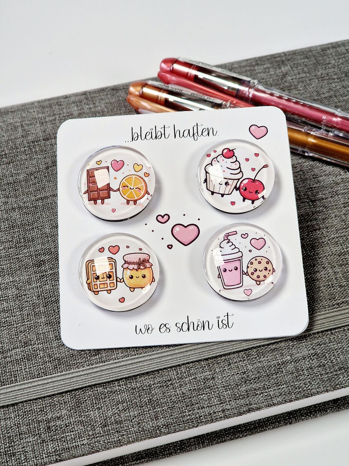 4er Set Glasmagnete "Backliebe" im Kawaii Stil, für deinen Kühlschrank oder Pinnwand