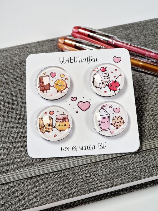 4er Set Glasmagnete "Backliebe" im Kawaii Stil, für deinen Kühlschrank oder Pinnwand