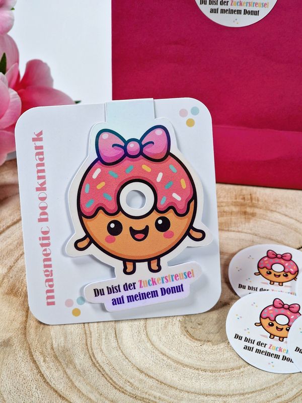 1 Magnetisches Lesezeichen & 5 Sticker im Set, mit einem zuckersüßen Donut Design