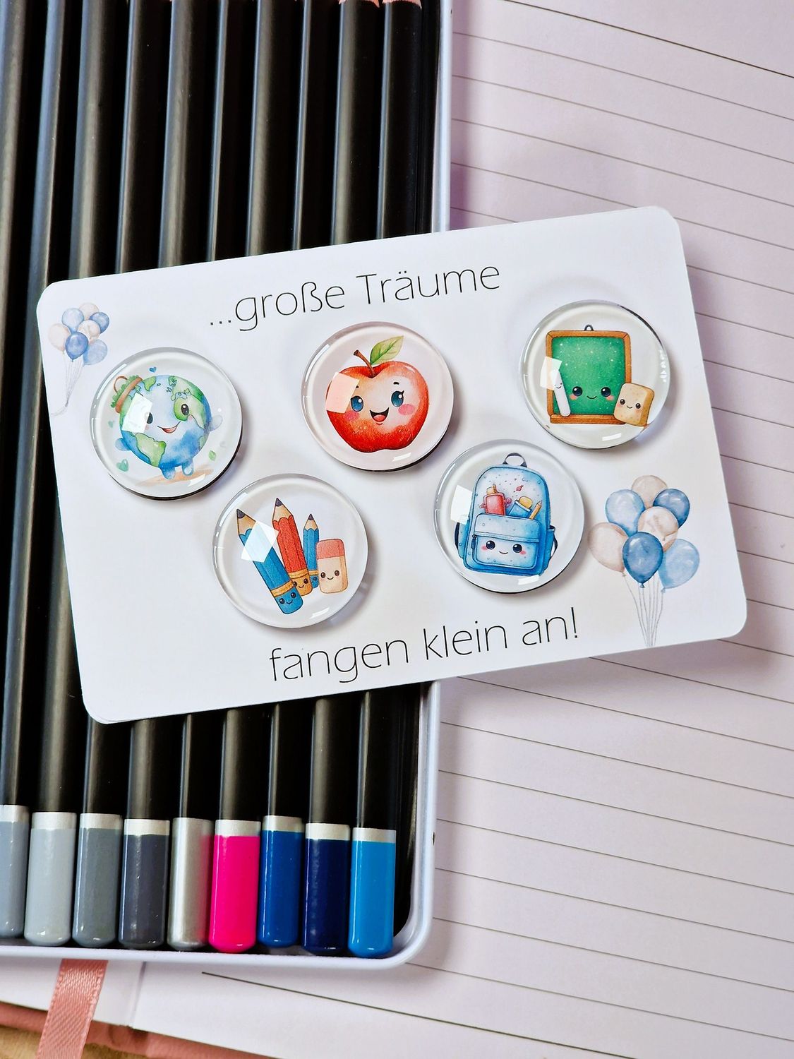 5er Set Glasmagnete, "Einschulung" für die Pinnwandgestaltung
