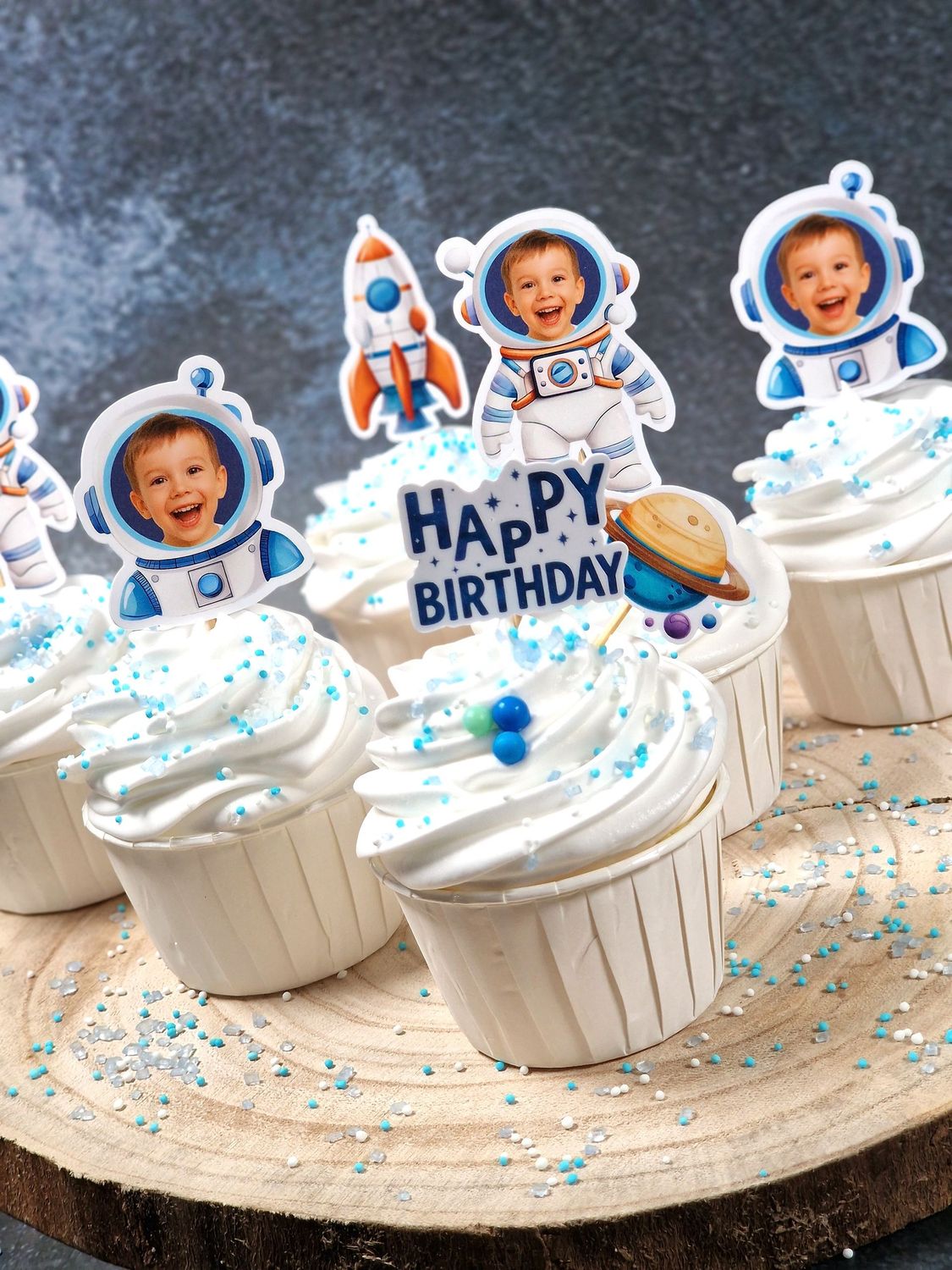 Personalisierbare Cupcake Topper "Astronaut", 12 teiliges Set