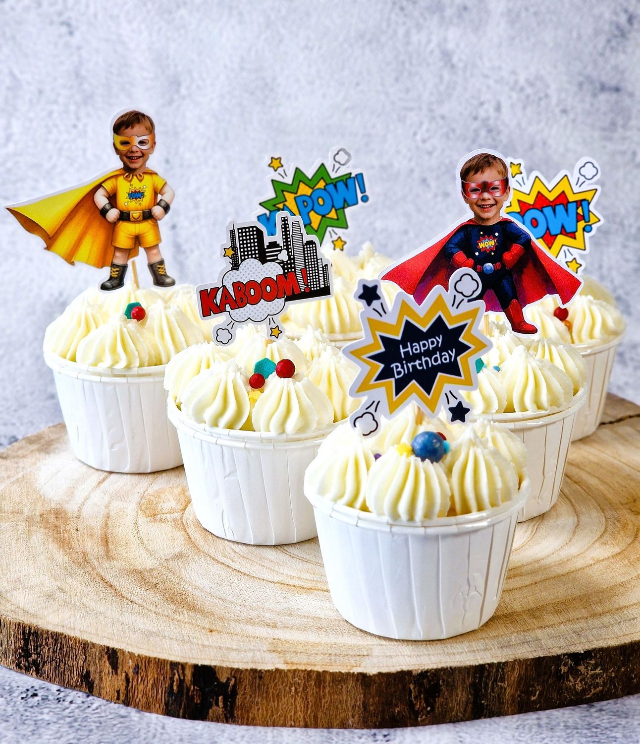Personalisierbare Cupcake Topper "Superhelden", 12 teiliges Set