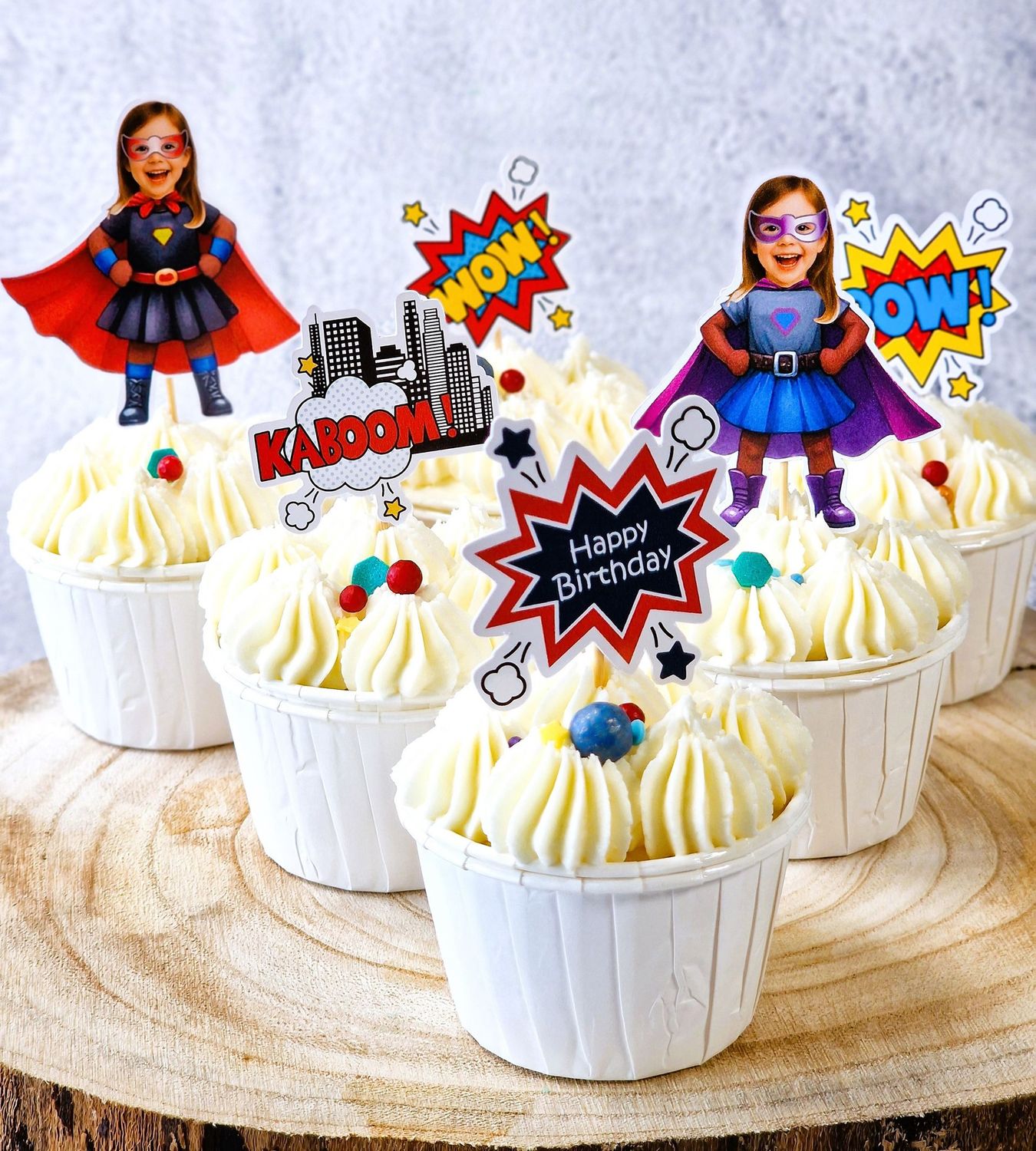 Personalisierbare Cupcake Topper "Superhelden", 12 teiliges Set